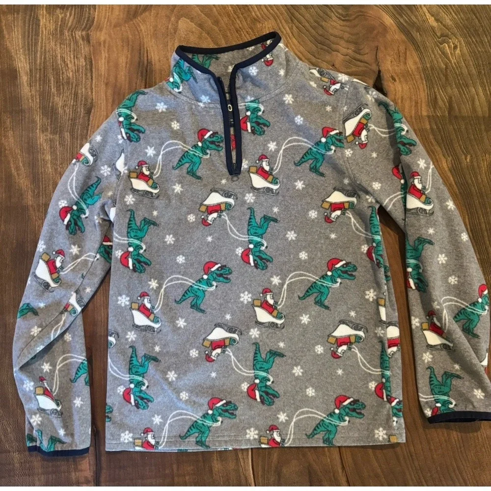 OshKosh‎ Dinosaur Santa Boys 14 Holiday Pullover Fleece Jacket Christmas T-Rex